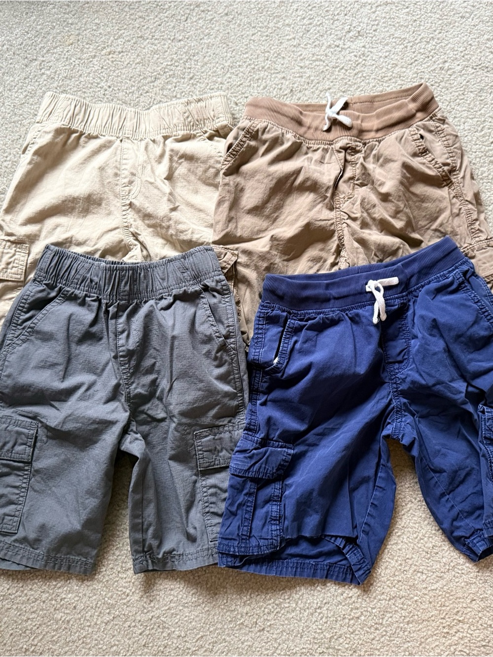 Lot of 4 Children’s Place, Crazy 8, Boys Cargo Shorts Size 7/8 Khaki, Navy, Gray